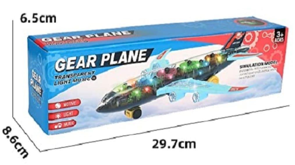 B/O Gear Plane Toy _Transparent  Gear Airplane with Lights  & Music