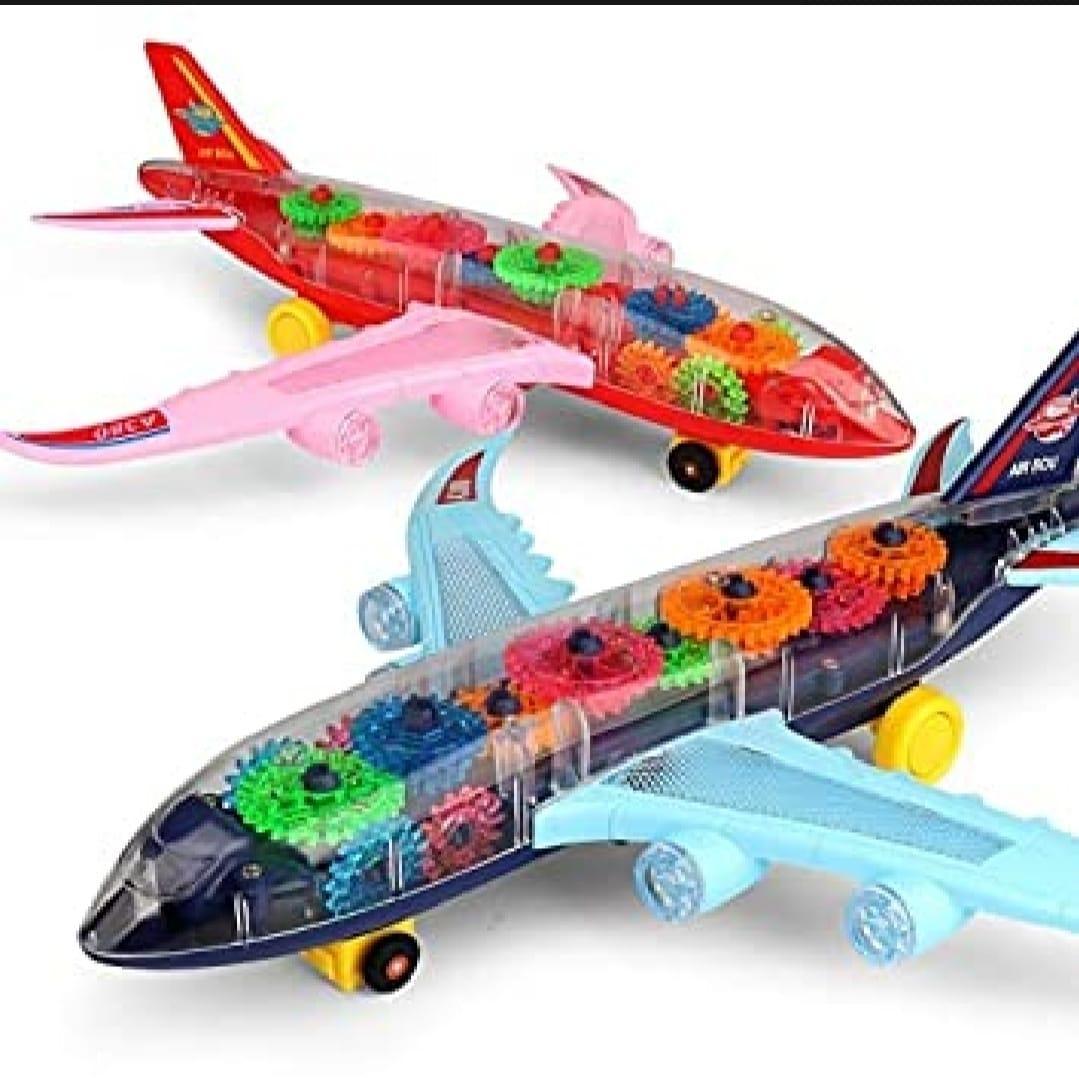B/O Gear Plane Toy _Transparent  Gear Airplane with Lights  & Music